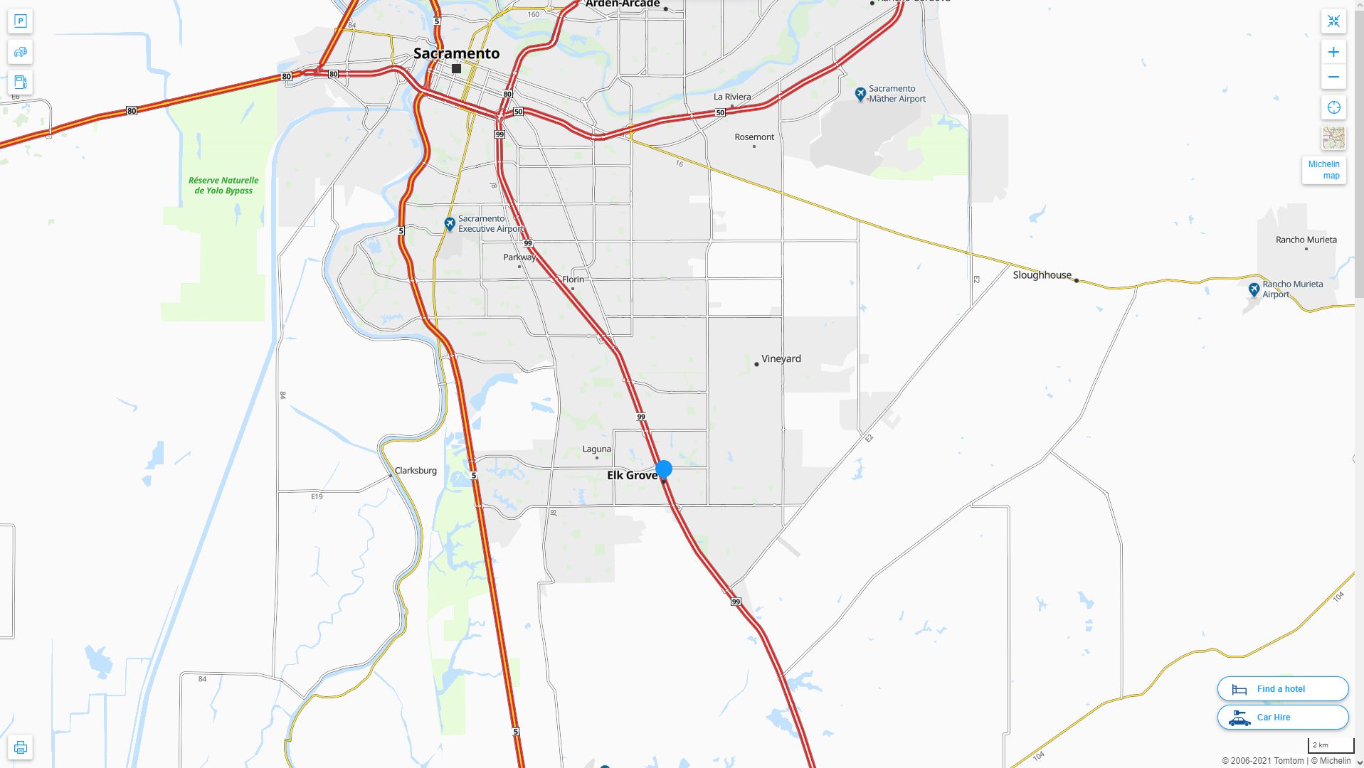Elk Grove California Highway and Road Map